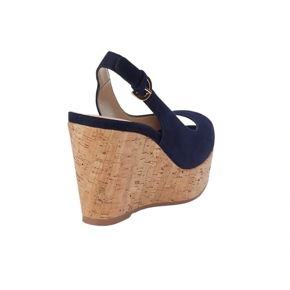 NEW STUART WEITZMAN Jean Suede Slingback Wedge Sandals Navy Blue Size 11.5 - Picture 3 of 10